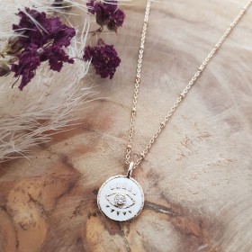 Collier œil email blanc et...